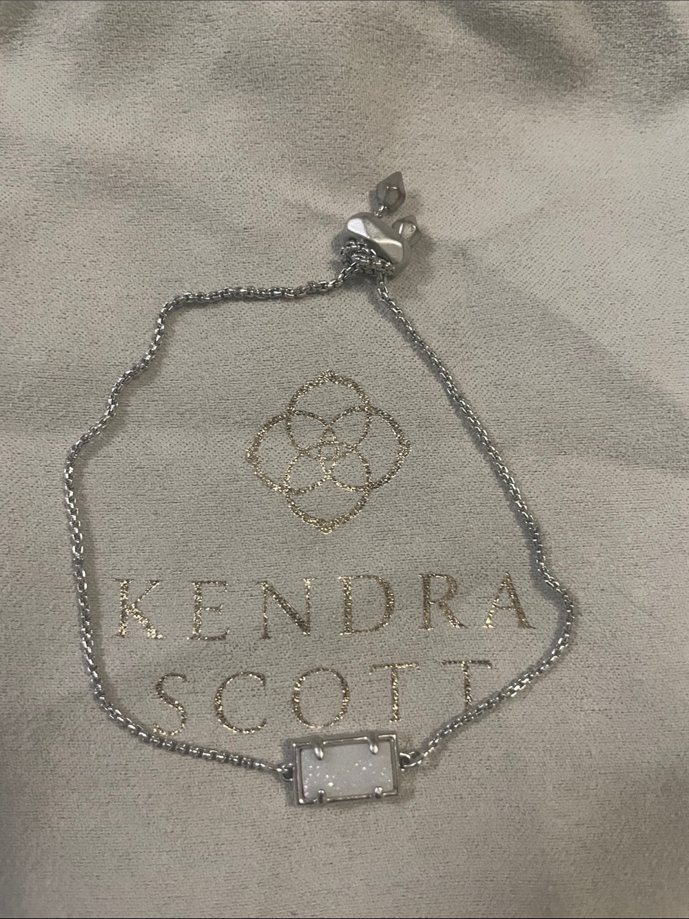 Kendra Scott Silver White Drusy Rectangle Slider Bracelet